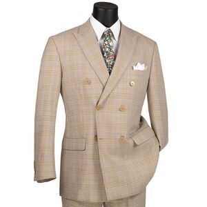 VINCI Men's  Beige Glen Plaid Double-Breasted Classic-Fit Jacket